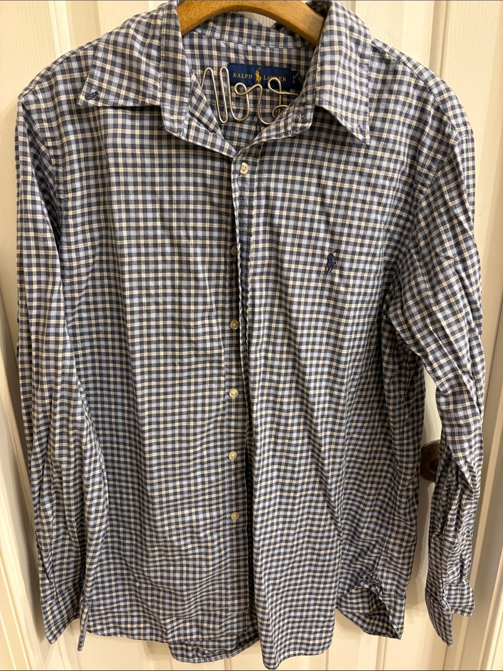 Ralph Lauren Blue and White Checked Cotton Dress Shirt